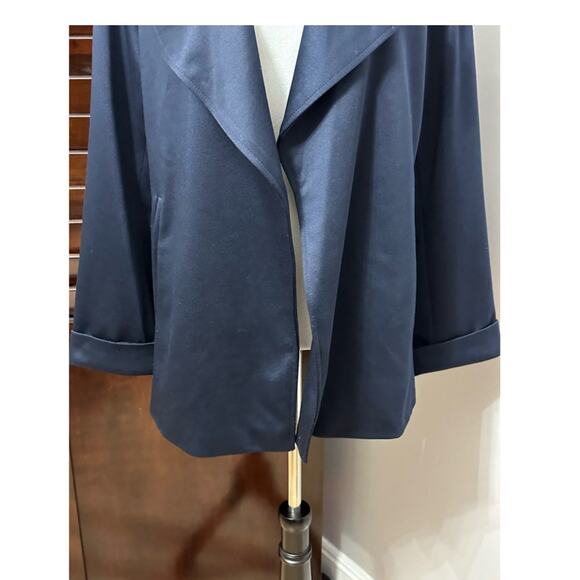 Adrianna Papell Women's Open Front Trench Jacket Blue Back Yoke Collar M NWT - Picture 4 of 10